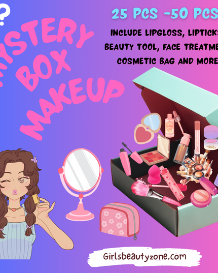 MYSTERY BOX - makeup (25 PCS -50 PCS INCLUDE LIPGLOSS, LIPTICKS, BEAUTY TOOL, FACE TREATMET, COSMETIC BAG AND MORE)