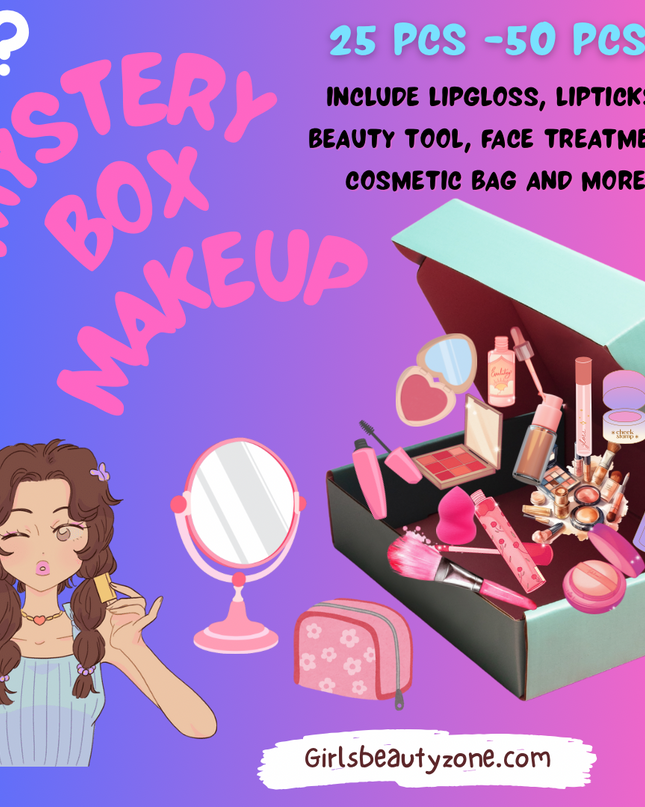 MYSTERY BOX - makeup (25 PCS -50 PCS INCLUDE LIPGLOSS, LIPTICKS, BEAUTY TOOL, FACE TREATMET, COSMETIC BAG AND MORE)
