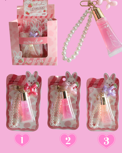 LIPGLOSS KEYCHAIN -bunny with pearl